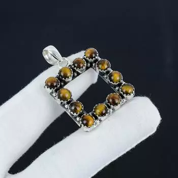 Серебряный кулон с натуральным драгоценным камнем тигровый глаз из стерлингового серебра 925 пробы — дизайн ручной работы, повседневные украшения, уникальный кулон, подарок на День матери 2.30 коричневый