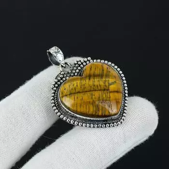 Серебряный кулон с натуральным драгоценным камнем тигровый глаз из серебра 925 пробы — дизайн ручной работы, повседневные украшения, уникальный кулон для праздничного наряда в подарок 2.16 коричневый