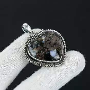 Серебряный кулон с натуральным драгоценным камнем эдулит из серебра 925 пробы — дизайн ручной работы, повседневные украшения, уникальный кулон в подарок на день рождения 2.16 чёрный