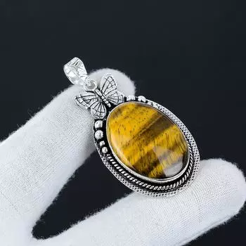 Серебряный кулон с натуральным драгоценным камнем тигровый глаз из стерлингового серебра 925 пробы — дизайн в виде бабочки ручной работы, повседневные украшения, уникальный кулон в подарок на вечеринку 2.16 коричневый