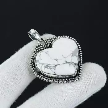 Серебряный кулон с натуральным драгоценным камнем говлитом из серебра 925 пробы — дизайн ручной работы, повседневные украшения, уникальный кулон в подарок на день рождения 2.16 белый