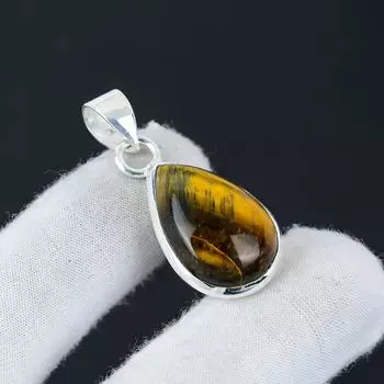 Серебряный кулон с натуральным драгоценным камнем тигровый глаз из стерлингового серебра 925 пробы — дизайн ручной работы, повседневные украшения, уникальные подарки на помолвку с подвеской 1.96 коричневый