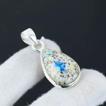 Серебряный кулон с натуральным драгоценным камнем K2 Azurite из стерлингового серебра 925 пробы — дизайн ручной работы, повседневные украшения, уникальный кулон в подарок на День отца 1.96 белый