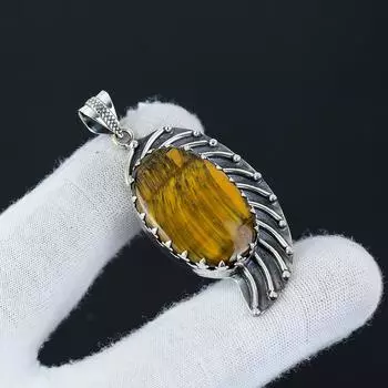 Серебряный кулон с натуральным драгоценным камнем тигровый глаз из серебра 925 пробы — дизайн ручной работы, повседневные украшения, уникальный подарок для любимого человека 2.36 коричневый