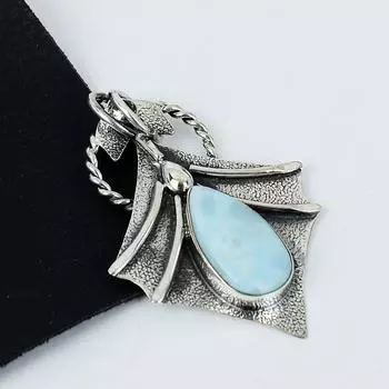 Серебряный кулон с натуральным драгоценным камнем Ларимар из стерлингового серебра 925 пробы — дизайн ручной работы, повседневные украшения, уникальный кулон с белым топазом, праздничный подарок 2.36 зелёный