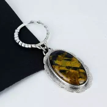 Серебряный кулон с натуральным драгоценным камнем тигровый глаз из стерлингового серебра 925 пробы — дизайн ручной работы, повседневные украшения, уникальный кулон на день рождения 2.36 коричневый