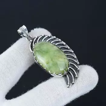 Серебряный кулон с натуральным драгоценным камнем пренитом из серебра 925 пробы — дизайн ручной работы, повседневные украшения, уникальный подарок-подвеска для нее 2.36 зелёный