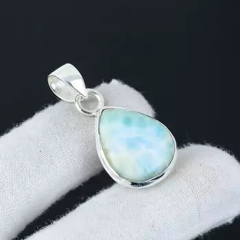 Серебряный кулон с натуральным драгоценным камнем Ларимар из серебра 925 пробы — дизайн ручной работы, повседневные украшения, уникальный кулон в подарок на день рождения 1.96 синий