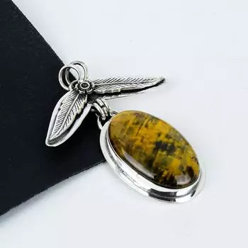 Серебряный кулон с натуральным драгоценным камнем тигровый глаз из стерлингового серебра 925 пробы — дизайн ручной работы, повседневные украшения, уникальные подарки на день рождения 2.36 коричневый