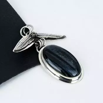 Серебряный кулон с натуральным драгоценным камнем «голубой тигровый глаз» из стерлингового серебра 925 пробы — дизайн ручной работы, повседневные украшения, уникальные подарки в виде подвески 2.36 синий