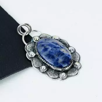 Серебряный кулон с натуральным драгоценным камнем содолитом из серебра 925 пробы — дизайн ручной работы, повседневные украшения, уникальный кулон в подарок на вечеринку 2.55 синий