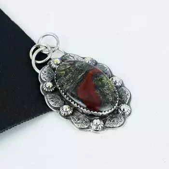 Серебряный кулон с натуральным драгоценным камнем «кровь дракона» из серебра 925 пробы — дизайн ручной работы, повседневные украшения, уникальный подарок-подвеска для нее 2.55 зелёный