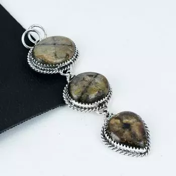 Серебряный кулон с натуральным драгоценным камнем Chaistolite из стерлингового серебра 925 пробы — дизайн ручной работы, повседневные украшения, уникальный кулон в подарок на день рождения 3.34 коричневый