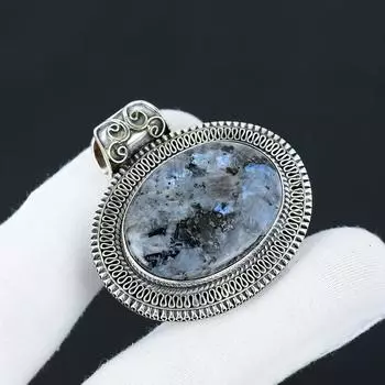 Серебряный кулон с натуральным драгоценным камнем Ларвикит из стерлингового серебра 925 пробы — дизайн ручной работы, повседневные украшения, антикварные кулоны, пасхальные подарки 2.36 серый