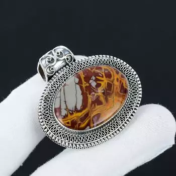 Серебряный кулон с натуральным драгоценным камнем мукаит из серебра 925 пробы — дизайн ручной работы, повседневные украшения, антикварные подвески для вечеринок, подарки 2.36 оранжевый