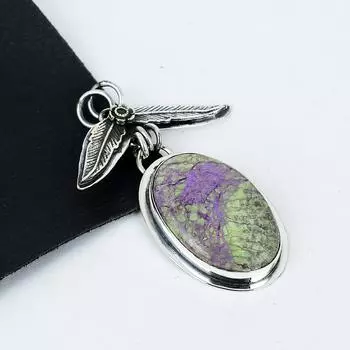 Серебряный кулон с натуральным драгоценным камнем пурпуритом из серебра 925 пробы — дизайн ручной работы, повседневные украшения, уникальные подарки в виде подвески 2.36 фиолетовый