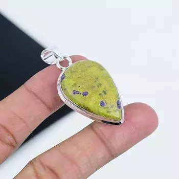 Серебряный кулон с натуральным драгоценным камнем атлантит из серебра 925 пробы - дизайн груши ручной работы, повседневная одежда, праздничный наряд, подарок 2.16 зелёный