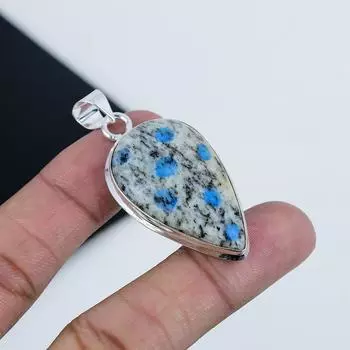 Серебряный кулон с натуральным драгоценным камнем K2 Azurite из стерлингового серебра 925 пробы - грушевидный дизайн ручной работы, повседневная бижутерия, подарок на День благодарения 2.16 белый