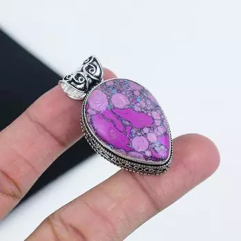 Серебряный кулон с натуральным фиолетовым бирюзовым драгоценным камнем из стерлингового серебра 925 пробы - дизайн груши ручной работы, повседневное ювелирное украшение в подарок для нее 2.16 фиолетовый