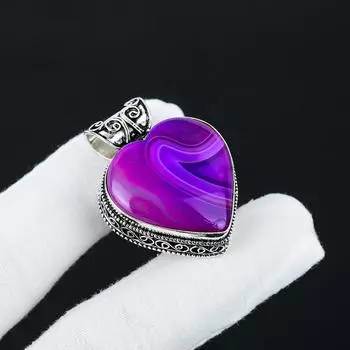 Серебряный кулон с натуральным фиолетовым ботсванским агатом из серебра 925 пробы — дизайн сердца ручной работы, повседневные украшения, уникальные подарки-кулоны 2.16 фиолетовый