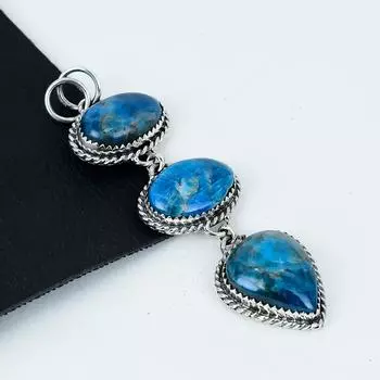 Серебряный кулон с натуральным голубым апатитом из стерлингового серебра 925 пробы — дизайн ручной работы, повседневные украшения, уникальный кулон в подарок на вечеринку 3.34 синий
