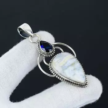 Серебряный кулон с натуральным голубым драгоценным камнем шеелитом из стерлингового серебра 925 пробы — дизайн ручной работы, повседневные украшения, уникальный кулон с синим сапфиром 2.55 синий