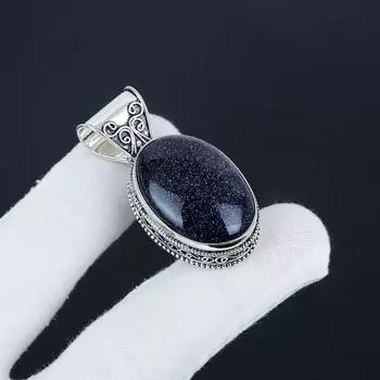 Серебряный кулон с натуральным голубым солнечным камнем из стерлингового серебра 925 пробы — овальный дизайн ручной работы, повседневное ювелирное украшение в подарок для нее 23.99 синий