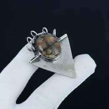 Серебряный кулон с натуральным хиастолитом и крестом из стерлингового серебра 925 пробы — дизайн ручной работы, повседневные украшения, уникальный подарок для любимого человека 2.55 коричневый