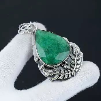 Серебряный кулон с натуральным изумрудом и драгоценным камнем из стерлингового серебра 925 пробы — дизайн ручной работы, повседневные украшения, уникальный кулон с белым топазом в подарок для нее 2.36 зелёный