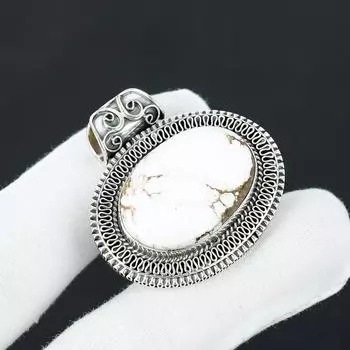 Серебряный кулон с натуральным камнем дикой лошадиной яшмы из стерлингового серебра 925 пробы — дизайн ручной работы, повседневные украшения, антикварные кулоны, подарки 2.36 белый