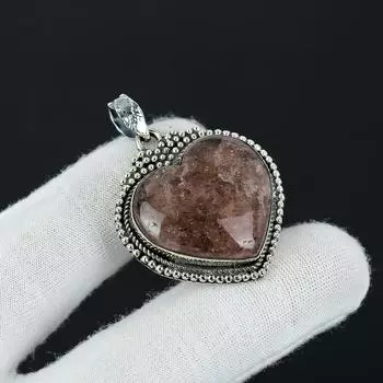 Серебряный кулон с натуральным клубничным кварцем и драгоценным камнем из серебра 925 пробы — дизайн ручной работы, повседневные украшения, уникальный кулон в подарок 2.16 красный