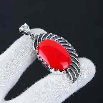 Серебряный кулон с натуральным красным кораллом из серебра 925 пробы — дизайн ручной работы, повседневные украшения, уникальный кулон в подарок 2.36 красный