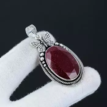 Серебряный кулон с натуральным красным солнечным камнем из стерлингового серебра 925 пробы — дизайн в виде бабочки ручной работы, повседневные украшения, уникальный кулон в подарок на день рождения 2.16 красный