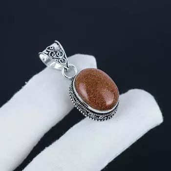 Серебряный кулон с натуральным красным солнечным камнем из стерлингового серебра 925 пробы — овальный дизайн ручной работы, повседневная бижутерия, подарок на день святого Валентина 1.95 красный