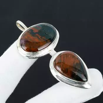 Серебряный кулон с натуральным кровавым камнем из серебра 925 пробы — дизайн ручной работы, повседневные украшения, антикварные кулоны, пасхальные подарки 2.36 коричневый