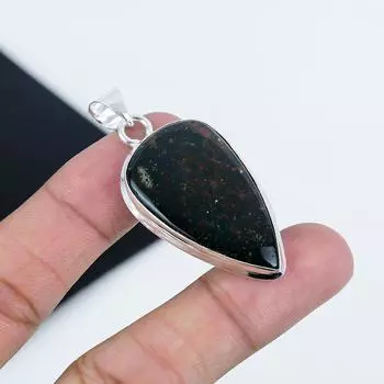 Серебряный кулон с натуральным кровавым камнем из стерлингового серебра 925 пробы — дизайн груши ручной работы, повседневная бижутерия, подарок на День благодарения 2.16 чёрный