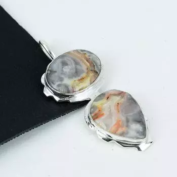 Серебряный кулон с натуральным кружевным агатом Laguna из серебра 925 пробы — дизайн ручной работы, повседневные украшения, уникальные кулоны, подарки для вечеринок 2.75 серый