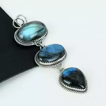Серебряный кулон с натуральным лабрадоритом из серебра 925 пробы — дизайн ручной работы, повседневные украшения, уникальный подарок-подвеска для мамы 3.34 синий