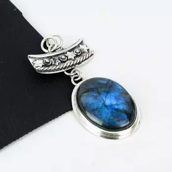 Серебряный кулон с натуральным лабрадоритом из стерлингового серебра 925 пробы — дизайн ручной работы, повседневные украшения, уникальные подарки из лабрадорита 2.55 синий
