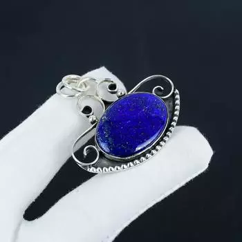 Серебряный кулон с натуральным лазуритом из стерлингового серебра 925 пробы — дизайн ручной работы, повседневная одежда, подарок на день рождения 1.97 синий