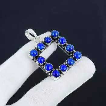 Серебряный кулон с натуральным лазуритом из стерлингового серебра 925 пробы — дизайн ручной работы, повседневные украшения, уникальный кулон в подарок на вечеринку 2.30 синий