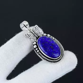 Серебряный кулон с натуральным лазуритом из стерлингового серебра 925 пробы — дизайн в виде бабочки ручной работы, повседневные украшения, уникальный кулон в подарок на годовщину 2.16 синий