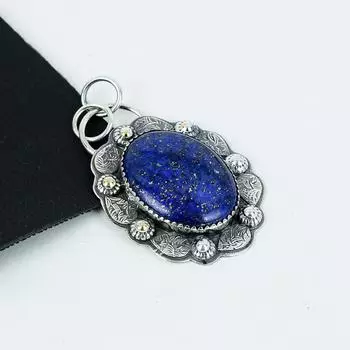 Серебряный кулон с натуральным лазуритом из стерлингового серебра 925 пробы — дизайн ручной работы, повседневные украшения, уникальный кулон в подарок на день рождения для жены 2.55 синий