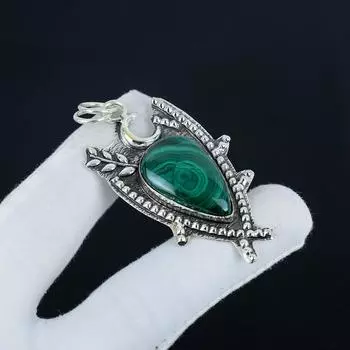 Серебряный кулон с натуральным малахитом из серебра 925 пробы — дизайн ручной работы, повседневные украшения, уникальный кулон в подарок 2.55 зелёный