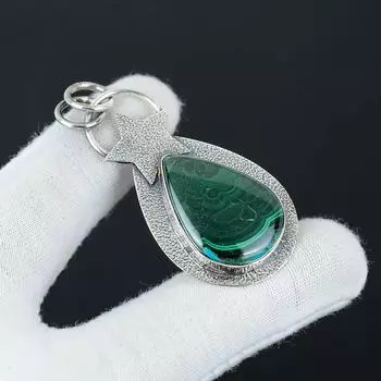 Серебряный кулон с натуральным малахитом из стерлингового серебра 925 пробы — дизайн в виде звезды ручной работы, повседневные украшения, уникальный кулон в подарок на Пасху 2.55 зелёный