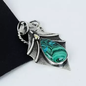 Серебряный кулон с натуральным малахитом из стерлингового серебра 925 пробы — дизайн ручной работы, повседневные украшения, уникальный кулон с зеленым апатитом, праздничный подарок 2.36 зелёный