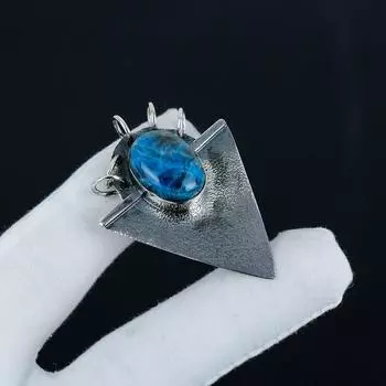 Серебряный кулон с натуральным неоново-голубым апатитом из стерлингового серебра 925 пробы — дизайн ручной работы, повседневные украшения, уникальный кулон в подарок на Пасху 2.55 синий
