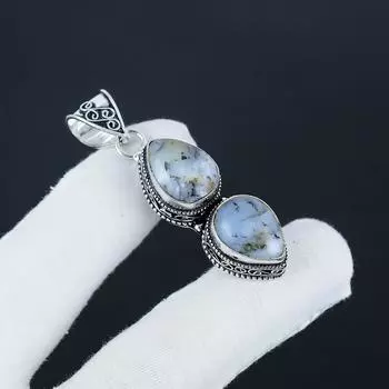 Серебряный кулон с натуральным опалом-дендритом из стерлингового серебра 925 пробы — дизайн в виде груши ручной работы, повседневное украшение, подарок на день рождения 2.35 белый