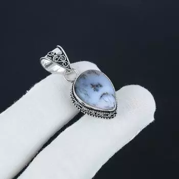 Серебряный кулон с натуральным опалом-дендритом из стерлингового серебра 925 пробы — дизайн в виде груши, повседневная одежда, подарок на День отца 1.57 белый