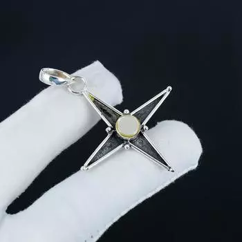 Серебряный кулон с натуральным перламутром и драгоценными камнями из стерлингового серебра 925 пробы — дизайн звезды ручной работы, повседневные украшения, уникальные дизайнерские кулоны 1.57 белый